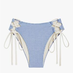 Vintage-Inspired Gingham Lace Up Side Hipster Tankini Bottom-DEEP BLUE Women M